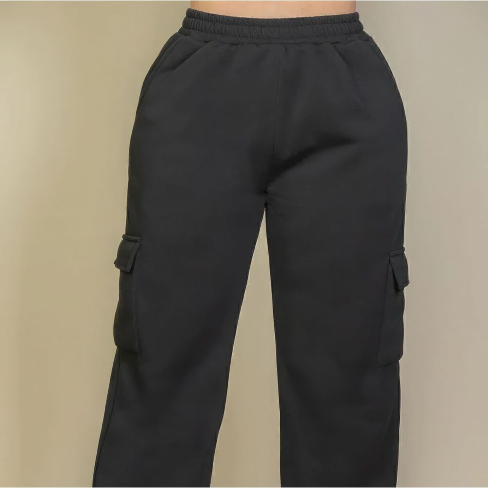 Plus size black side pocket drawstring waist sweatpants‎